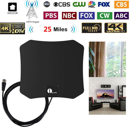 Belro indoor HDTV satellite antenna showing a sleek design with a cable connection for clear TV signal reception