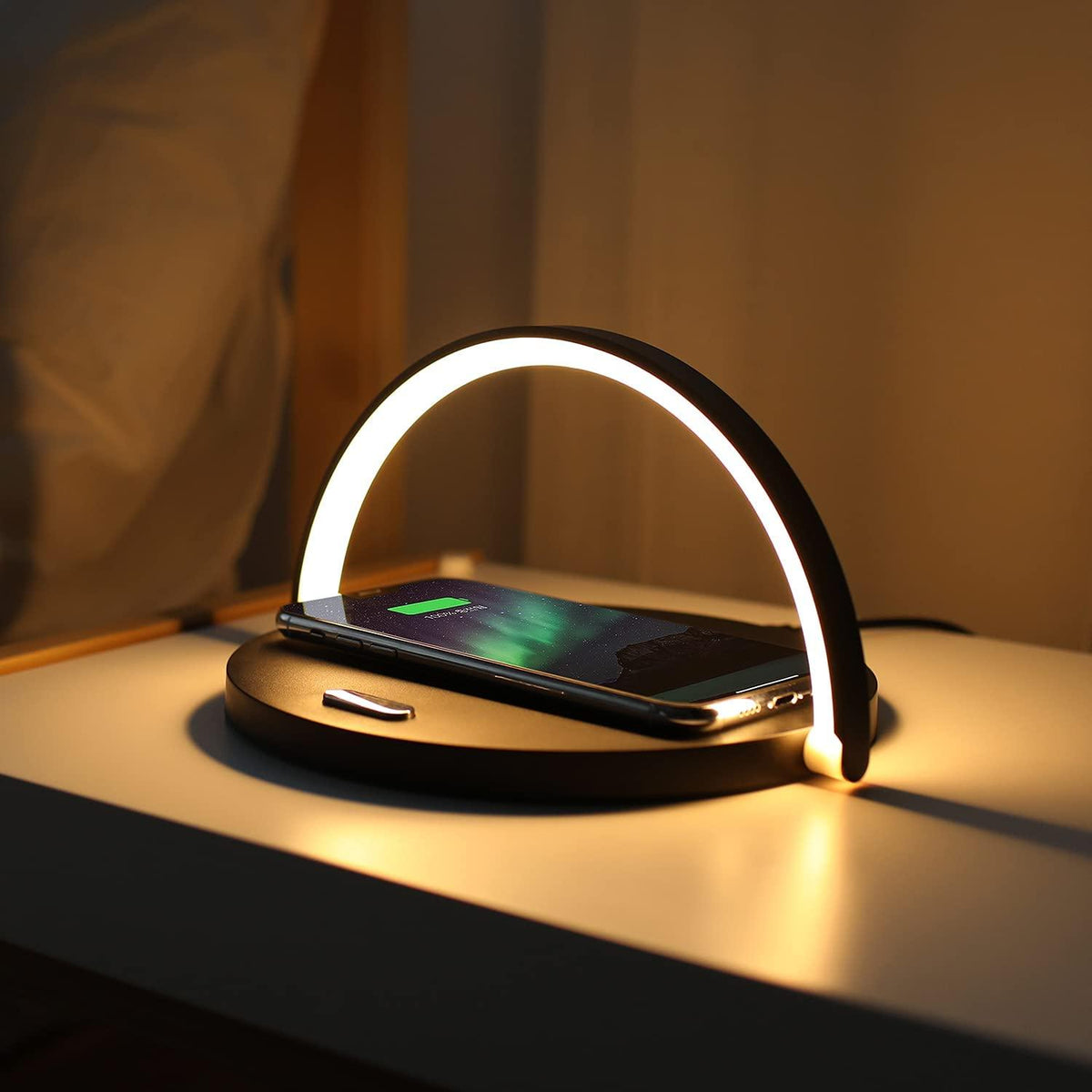 Belro wireless charging lamp with sleek design, integrated charging pad, and stylish lighting for modern electronic use.