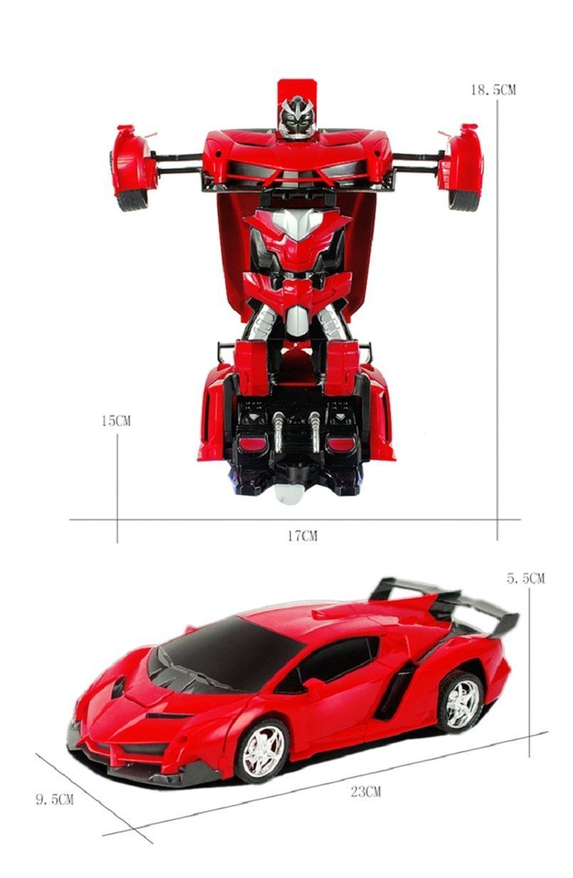 Belro 2-in-1 Transformer remote control car toy with convertible design, black and red color, and detailed vehicle features.