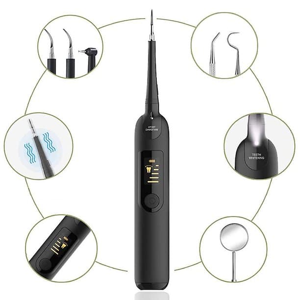 Belro electric dental care and descaling kit with LED lights, featuring dental tools and electronic components for oral hygiene.