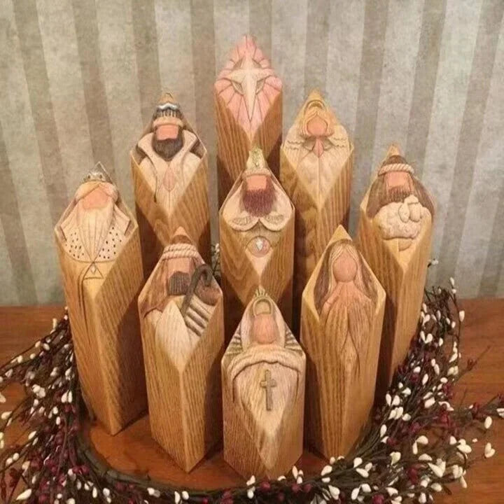 Belro nativity scene column statues for holiday decor, featuring detailed figures for home and garden Christmas decorations.