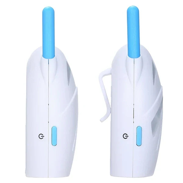 Wireless Belro audio baby monitor and walkie-talkie, compact electronic device with microphone and speaker for communication.