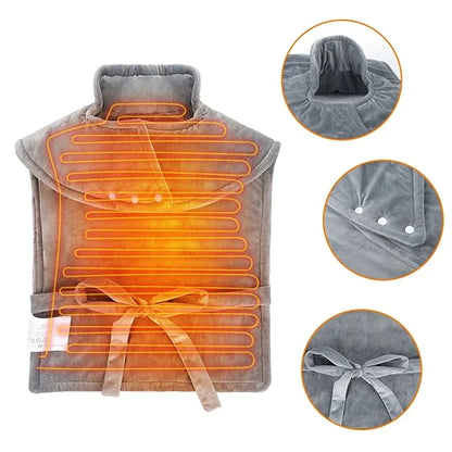 Belro electric heating pad for neck and back, showing soft fabric cover and adjustable control for pain relief.