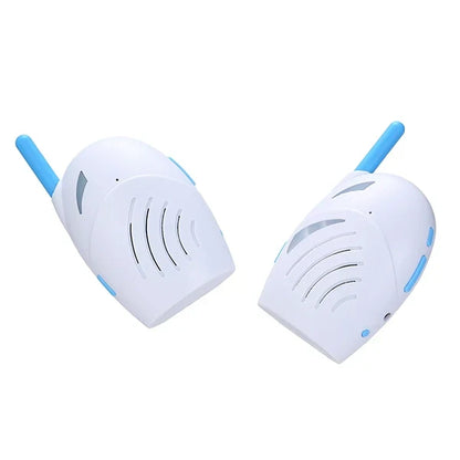 Wireless Belro audio baby monitor and walkie-talkie set with headphones, compact electronic audio devices for communication and monitoring.