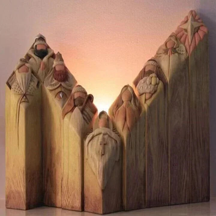 Belro nativity scene column statues for holiday decor, featuring detailed figures ideal for home and garden Christmas displays.