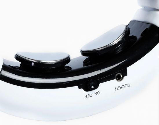 Belro electric neck massager with ergonomic design, shown in black, featuring flexible straps and control buttons.