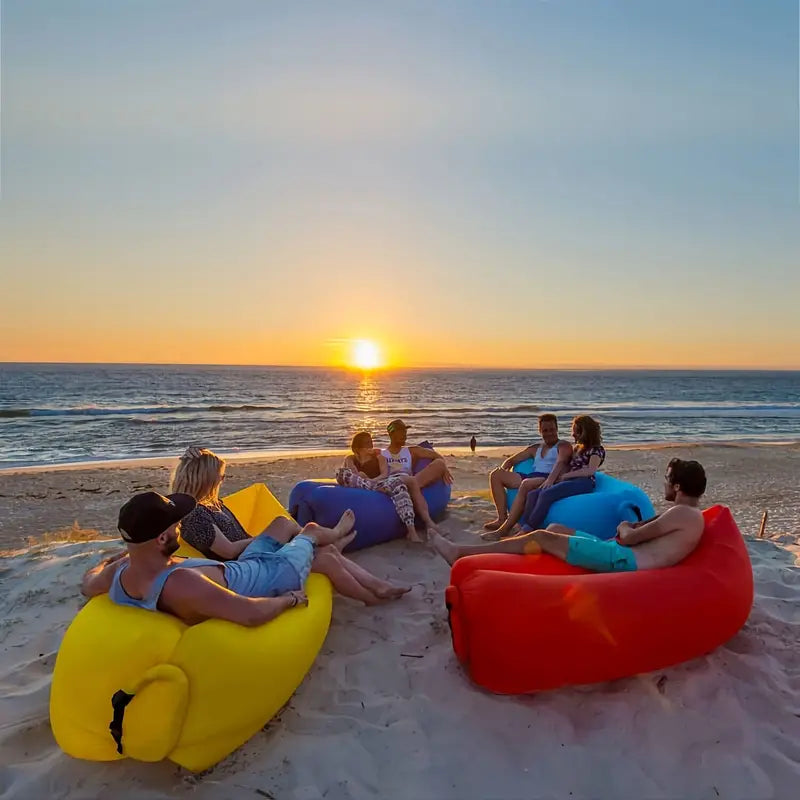 Belro outdoor air lounger used as a portable air mattress for comfortable outdoor relaxation and adventures.