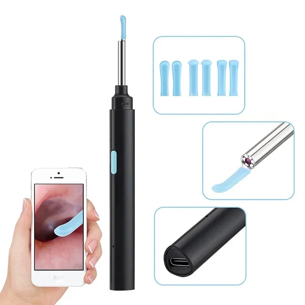 Belro intelligent visual earwax removal device showing a close-up of the sleek, handheld health and beauty tool in use.
