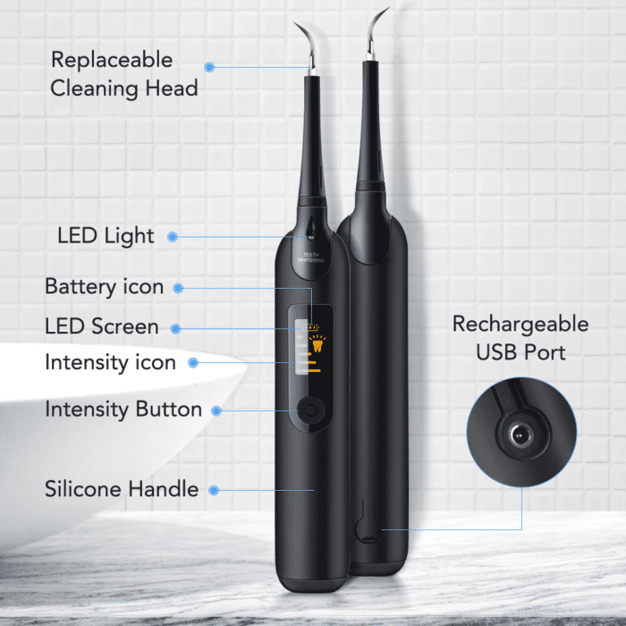 Belro electric dental care and descaling kit with LED lights, compact electronic device for oral hygiene and cleaning.