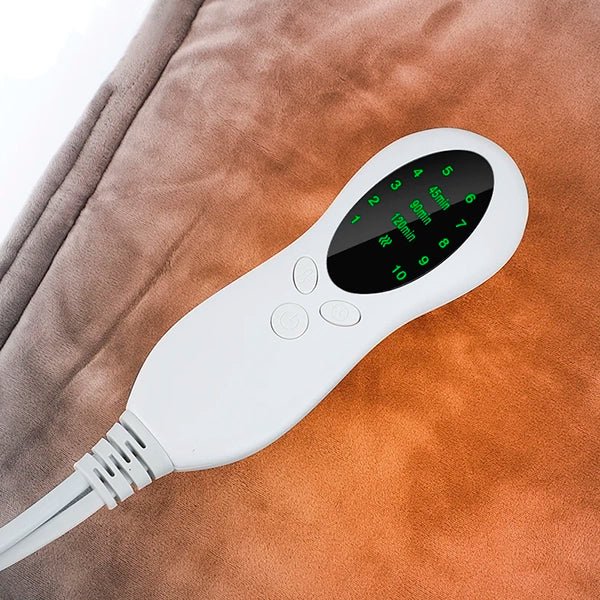 Belro electric heating pad for neck and back, providing targeted pain relief with soft fabric and adjustable heat settings.