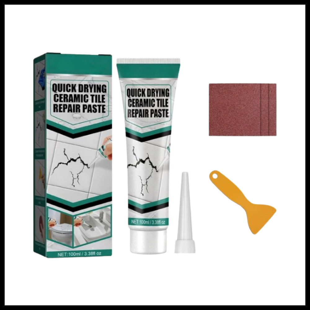 Belro Ceramic Repair Paste Set for tools and hardware repairs, featuring multiple paste tubes in a sturdy container.
