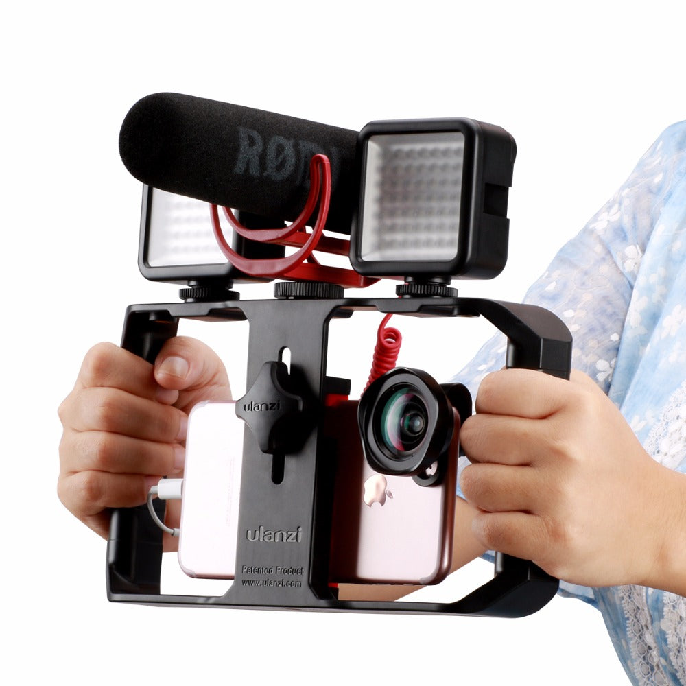 Belro smartphone video rig stabilizer with integrated light, designed for smooth filming and enhanced lighting for mobile videography.
