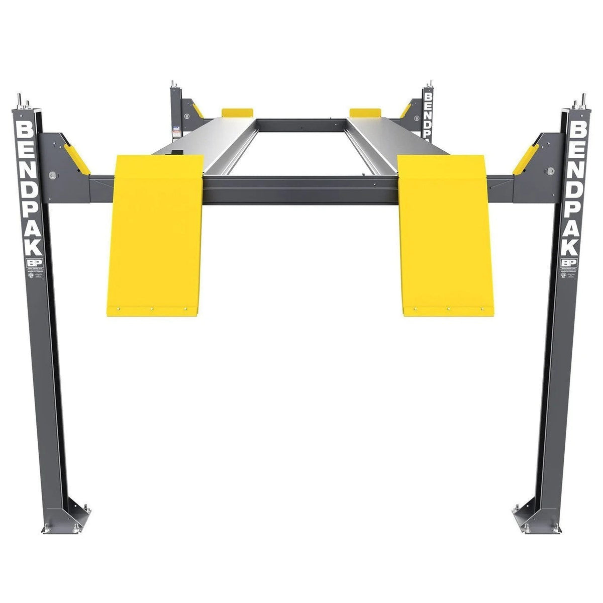 BENDPAK HD-14T 14,000-lb. capacity car lift with an 82-inch rise, featuring tall, sturdy steel construction and dual post design.