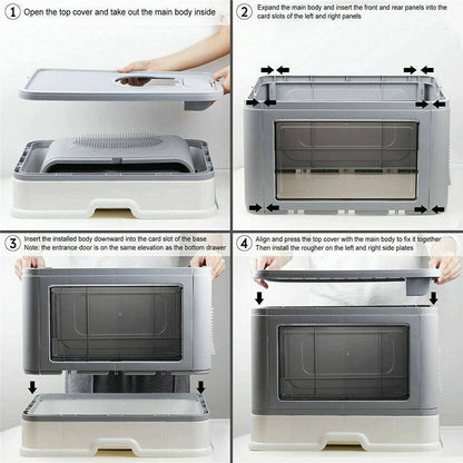 Belro cat litter box in a neutral-colored, spacious design suitable for indoor use with a removable lid for easy cleaning.