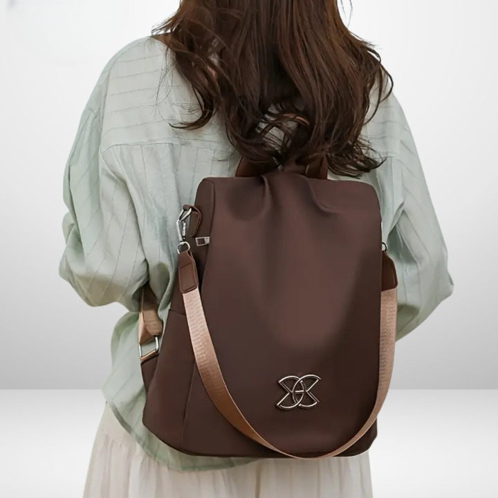 Mivoza anti-theft backpack with water-resistant fabric, hidden pockets, and three carry options, designed for security and convenience.