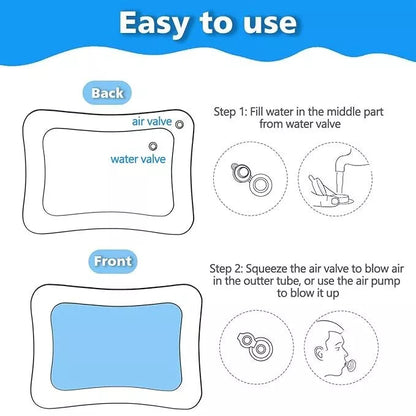 Inflatable baby water play mat by Belro, featuring a cushioned PVC surface for infant tummy time and toddler water activities.