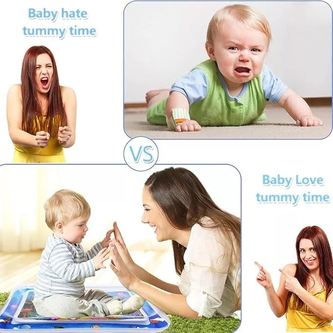 Inflatable baby water play mat by Belro featuring a cushioned PVC surface for tummy time and toddler water play.