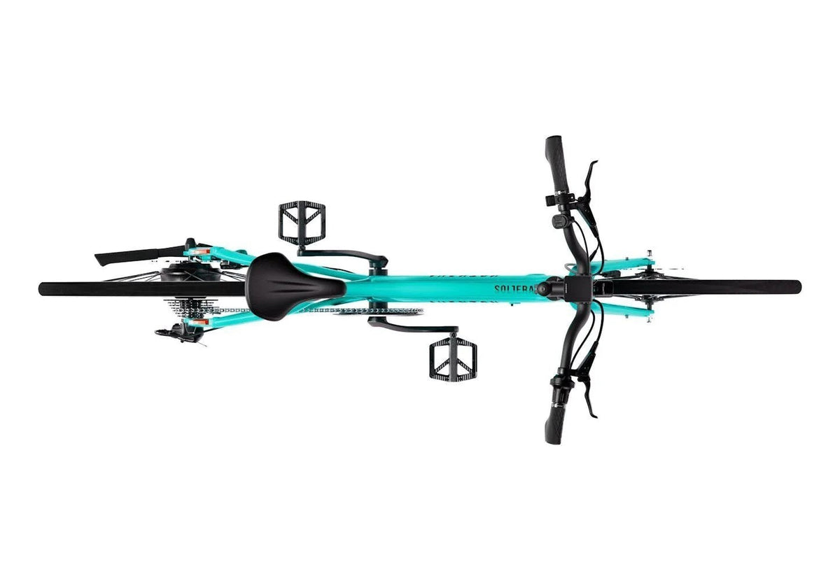 Aventon Soltera 2.5 electric bicycle with sleek black frame and modern design, ready for city commuting and outdoor riding.