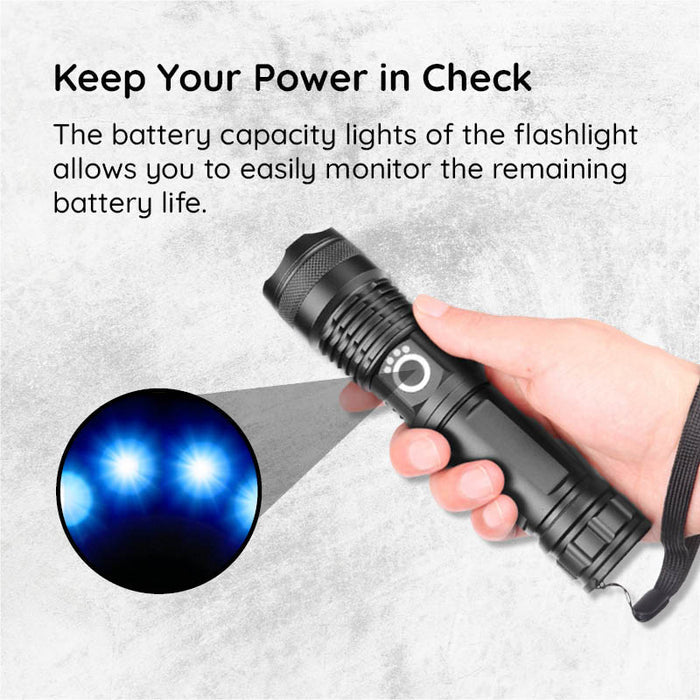 Belro USB powerful flashlight torch with rechargeable battery, compact design, and bright LED light for outdoor and emergency use.