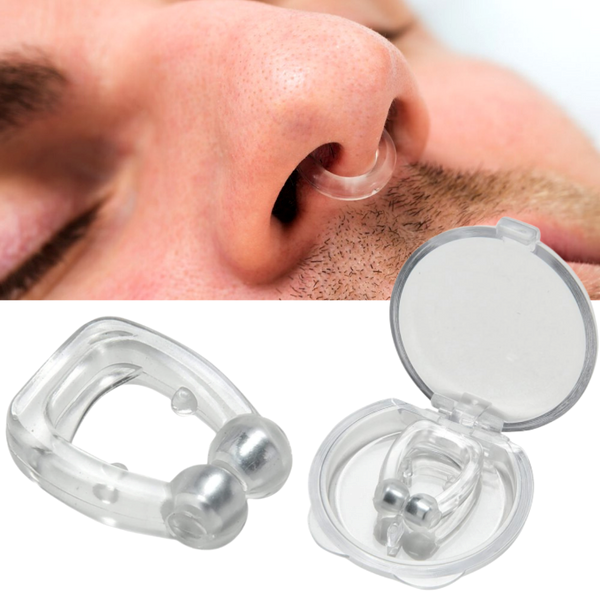 Belro magnetic nose clips for snoring relief, showing two small, curved devices designed to fit inside the nostrils for better sleep.