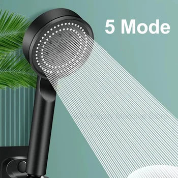 Black Belro high pressure shower head with hose, adjustable 5 modes, water-saving, water massage, suitable for bathroom use