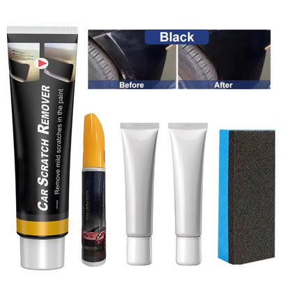 Black deep scratch repair kit for cars, Belro brand, featuring tools and materials for home and garden auto scratch repair.