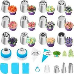 Mivoza flower piping nozzle set with 12 tips for cake decoration, reusable baking tools for professional-looking floral designs.