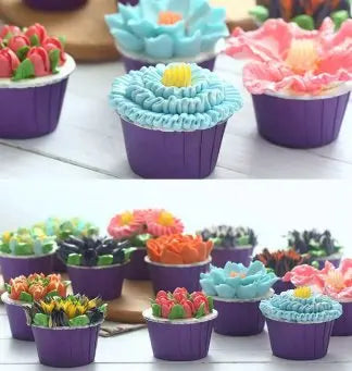 Mivoza flower piping nozzle set with 12 tips for cake decoration, reusable baking tools for effortless floral cake designs.