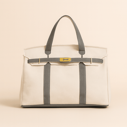 Handcrafted cotton canvas shopper bag by BowLift with reinforced steel accents, durable and stylish for everyday use.