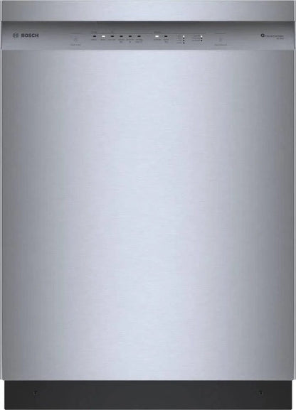 Bosch SHE41CM5N 300 Series 24-inch stainless steel dishwasher with recessed handle, quiet 48 dB operation, front view.