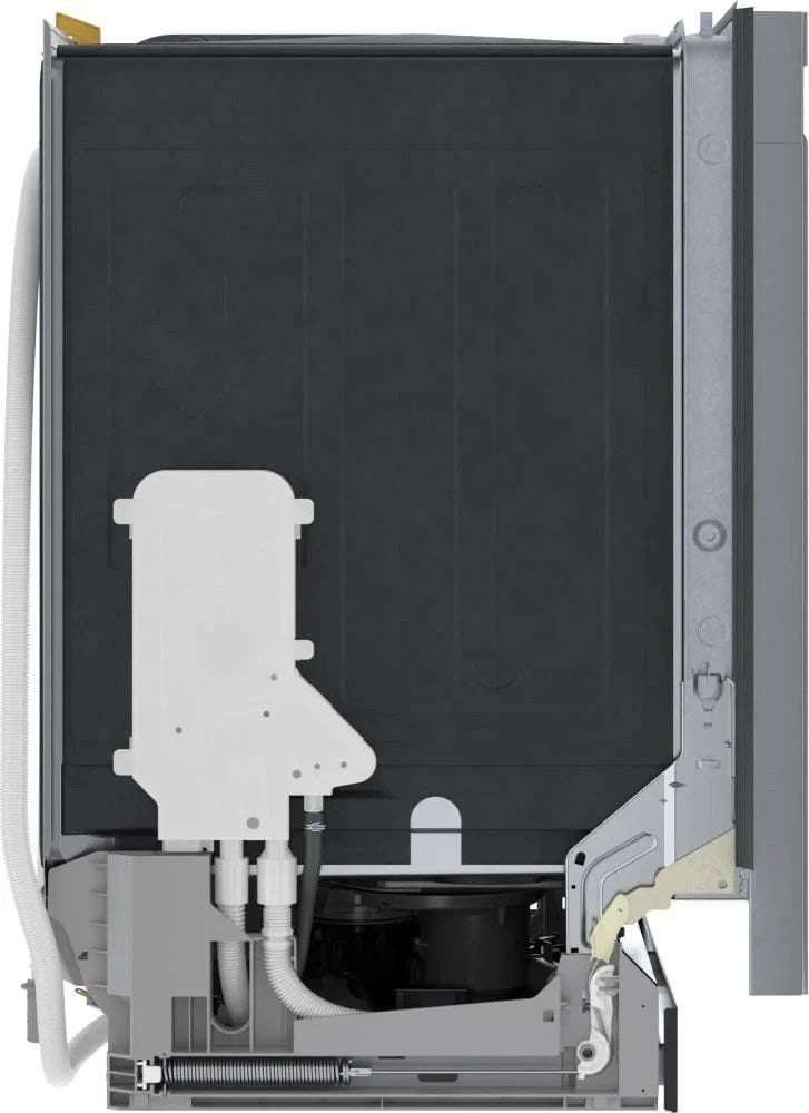 Bosch 300 Series 24-inch stainless steel dishwasher with recessed handle and quiet 48 dB noise level, front view.