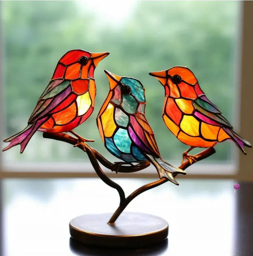 Colorful stained glass window bird decoration suncatcher ornament by BowLift, featuring vibrant glass and intricate design.