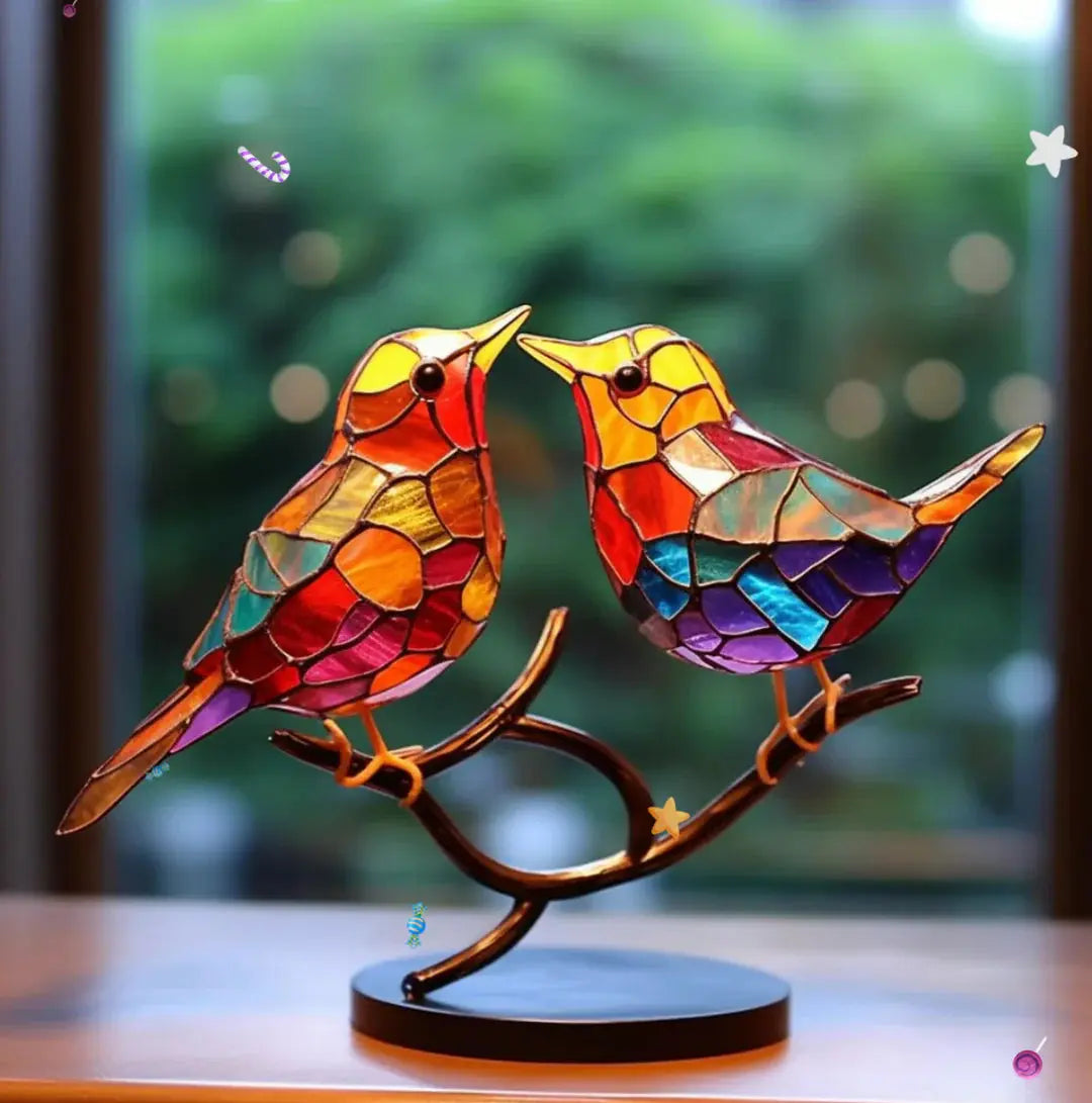 Colorful stained glass bird decoration as a sun catcher, featuring vibrant glass pieces and intricate design from BowLift.