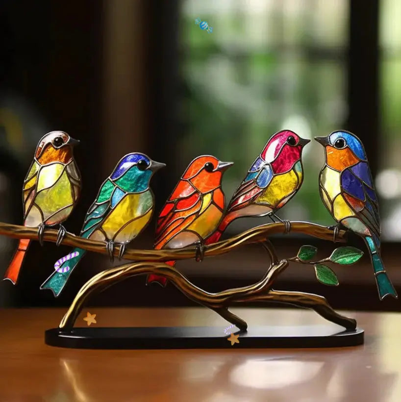 Colorful stained glass bird window decoration by BowLift, vibrant suncatcher ornament with intricate glass design.
