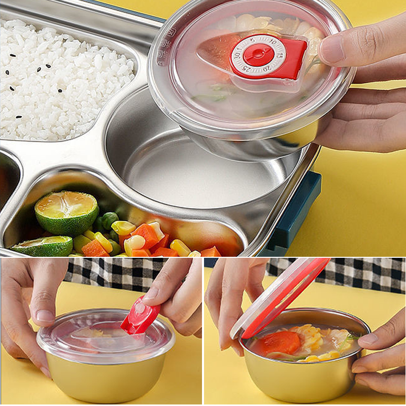 Stainless steel thermal lunch box by Belro inside a lunch bag, designed to keep food warm or cold.