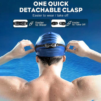 Belro wide-angle swimming goggles with anti-fog coating, featuring clear lenses and adjustable straps for comfortable outdoor swimming.
