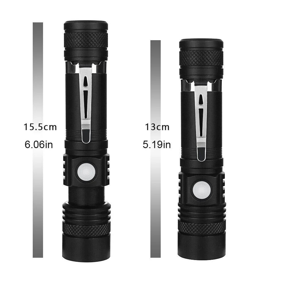 Belro Super Blight 90000LM flashlight with a rugged black body and adjustable focus beam in an electronics lighting tool image