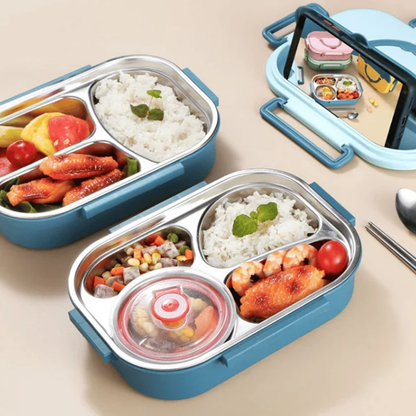 Stainless steel thermal lunch box from Belro, designed for keeping food warm in a durable lunch bag.