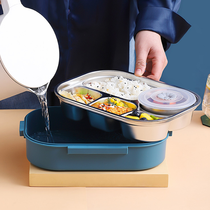 Stainless steel thermal lunch box by Belro inside a lunch bag, designed to keep food warm or cold.