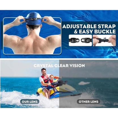 Belro wide-angle swimming goggles with anti-fog coating, designed for clear underwater vision during swimming activities.