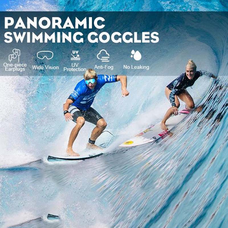 Belro wide-angle swimming goggles with anti-fog coating, clear lenses, and adjustable straps for comfortable outdoor swimming.