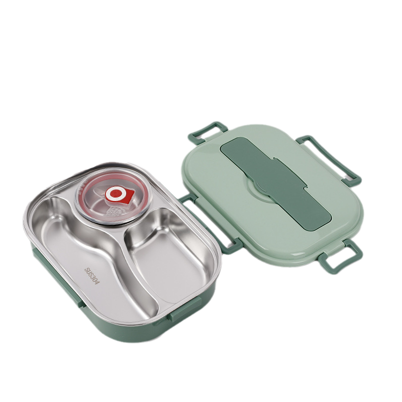 Stainless steel thermal lunch box by Belro inside a lunch bag, designed to keep food warm or cold.