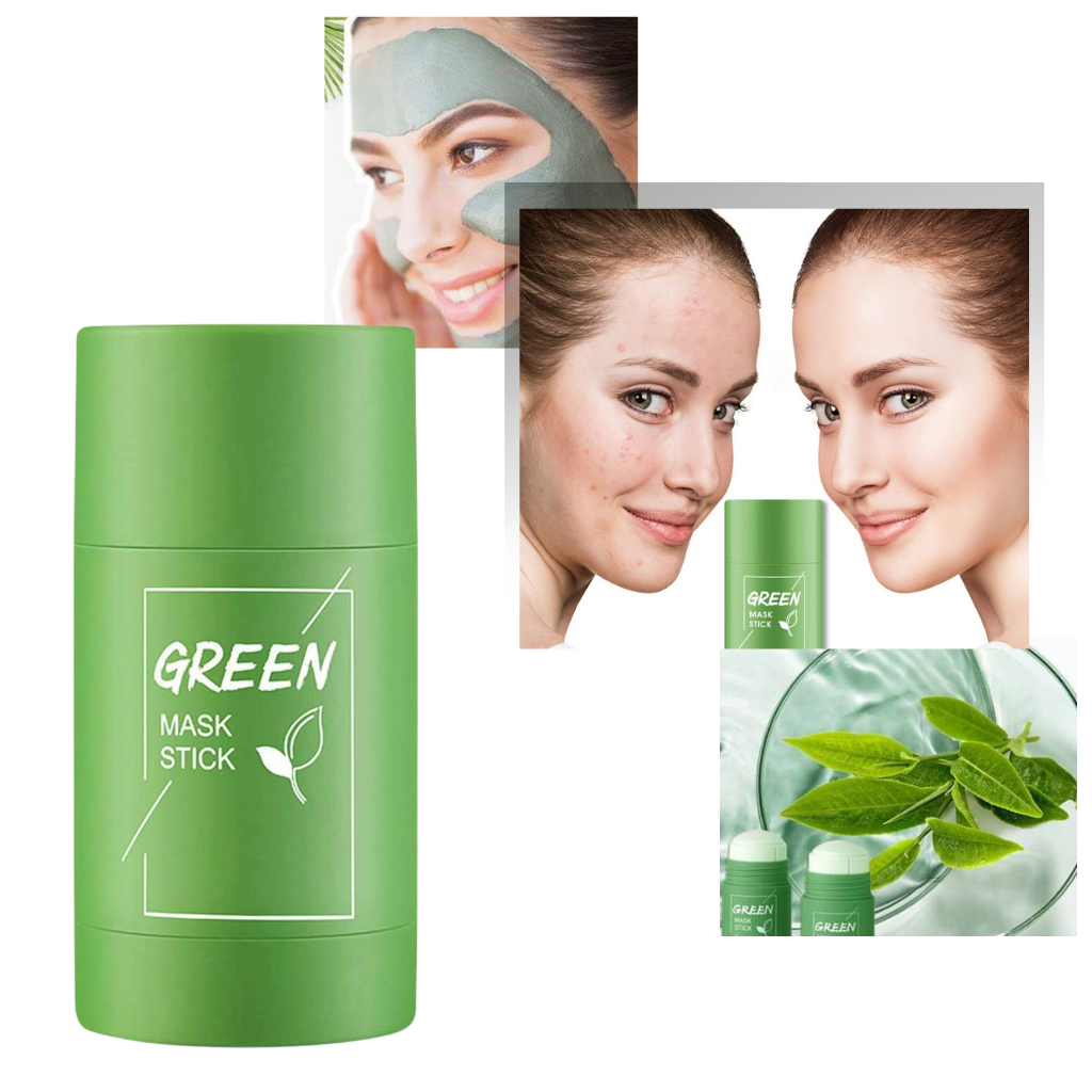 Belro green tea face mask for cleansing and anti-blackhead treatment, with a smooth, green-colored mask spread on the face.