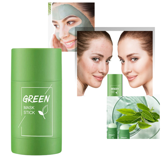 Belro green tea face mask for cleansing and anti-blackhead treatment, with a smooth, green-colored mask spread on the face.