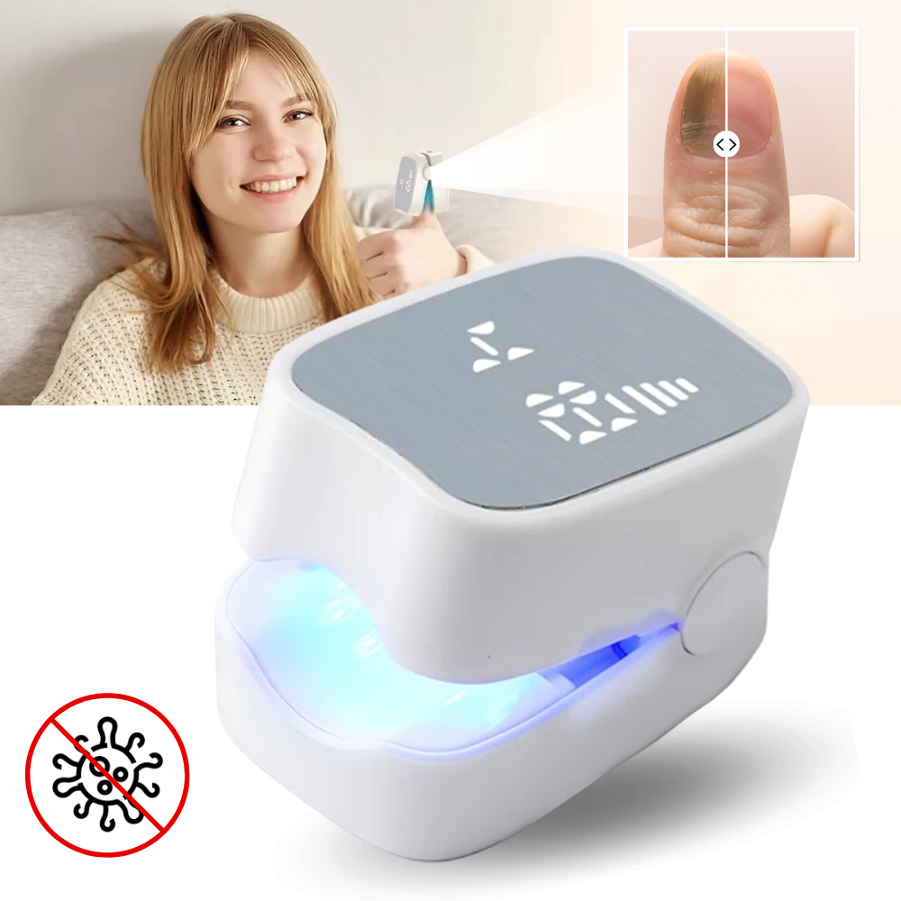 Belro painless laser treatment device for nail fungus, showing the sleek handheld design used in health and beauty treatments.