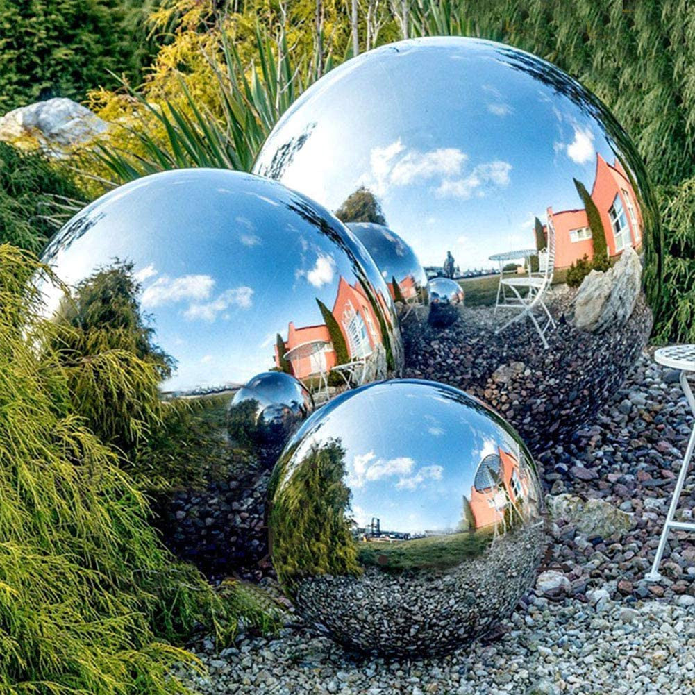 Belro stainless steel viewing balls for kitchen decor, shiny round ornaments suitable for home and garden display.