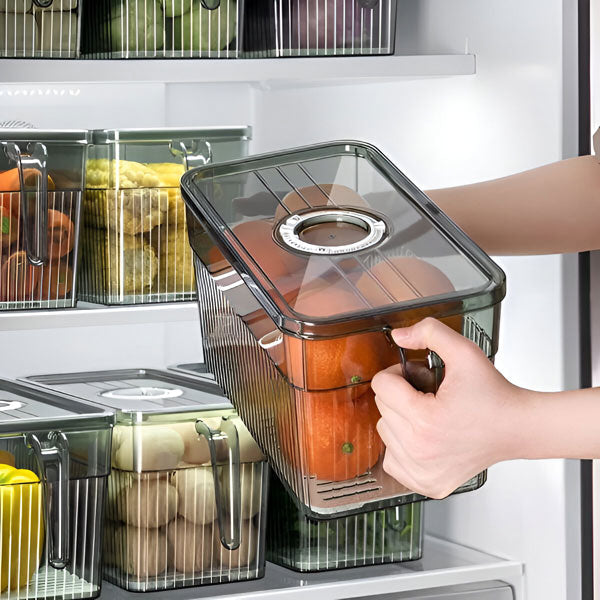 Belro Perfect Refrigerator Box for food storage, clear plastic container with lid, designed for organized kitchen and refrigerator use.