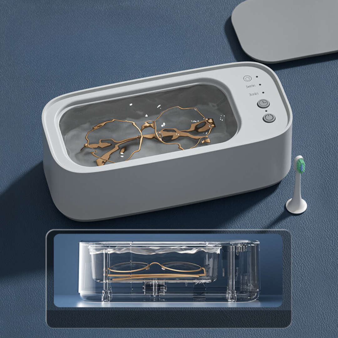 Belro ultrasonic cleaning unit accessory for jewelry, featuring a compact design with stainless steel tank and control panel.