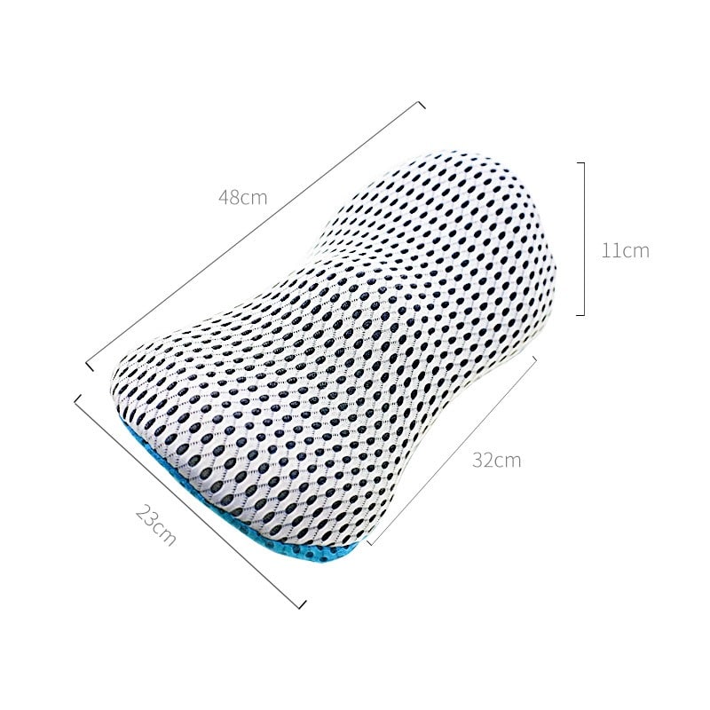 Belro orthopaedic lumbar support cushion with adjustable straps and contoured design for back support and comfort.