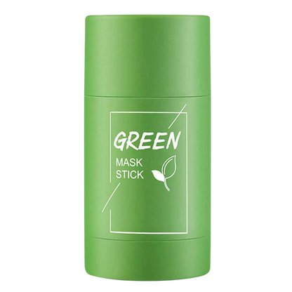 Belro green tea face mask for cleansing and anti-blackhead treatment, with a smooth, green-colored mask spread on a user's face.